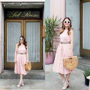 NWOT Eliza J Red/Cream Striped Chevron A-Line Belted Dress